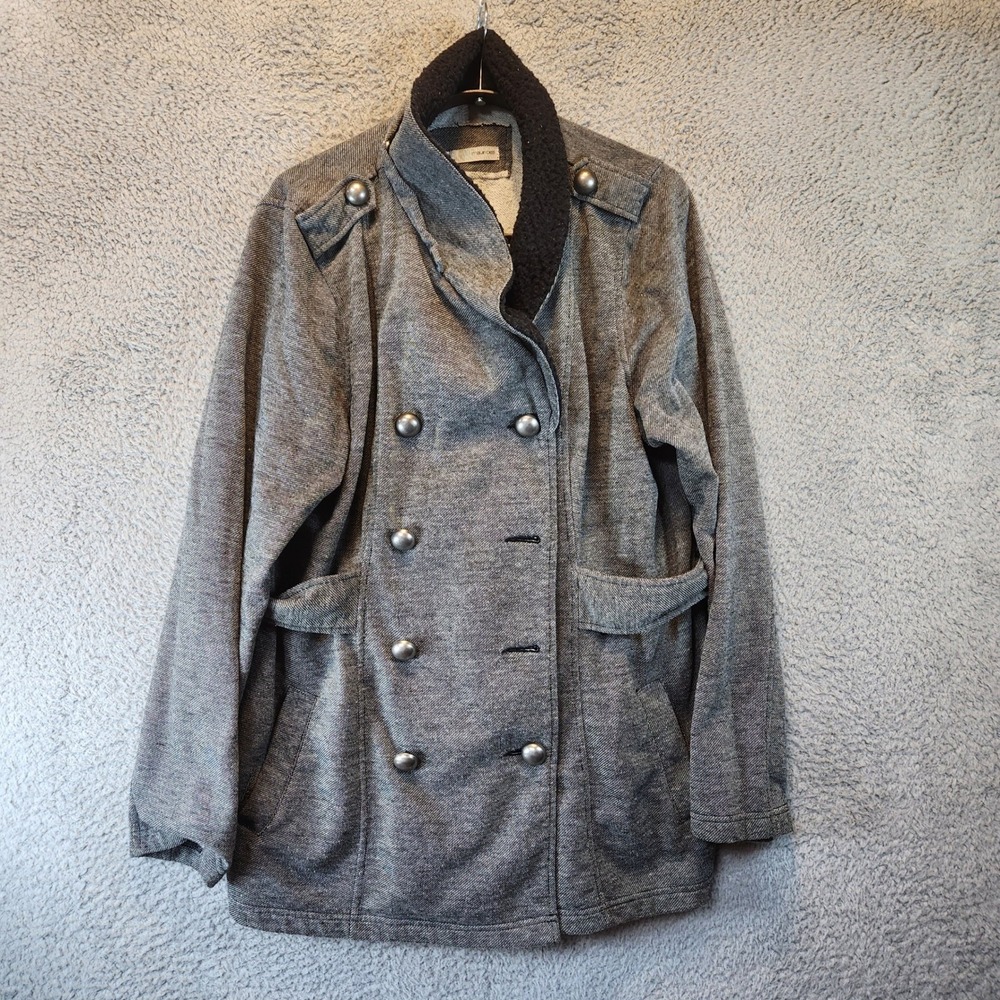 Maurices Jacket Womens Size 1 Gray Double Breasted Buttons Faux Fur Collar